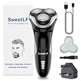 SweetLF Electric Razor for Men, 120 Min Shaving, Fast UK Adapter (1H Charging),100% Waterproof, Wet & Dry Rotary Shavers for Men with Pop-up Trimmer, LED Display, Black