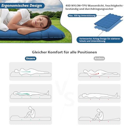 CIXMUS Aufblasbare Isomatte Camping mit Fußpumpe und Kopfkissen, 12 cm verdickt – Bequem, Ultraleicht, Kleines Packmaß, Koppelbar… – Ansicht 3