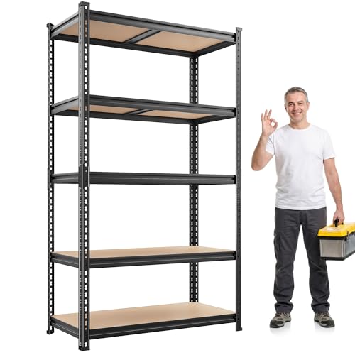 REIBII 2400LBS Garage Shelving Heavy Duty,5 Tier Storage Shelves Adjustable Metal Shelving...