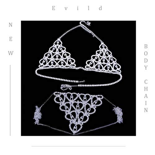 Evild Crystal Body Chain Silver Bikini Bra Chain Suit Beach Waist Belly Chain Crop Top Underwear Body Jewelry Accessories For Women And Girls #TOP1