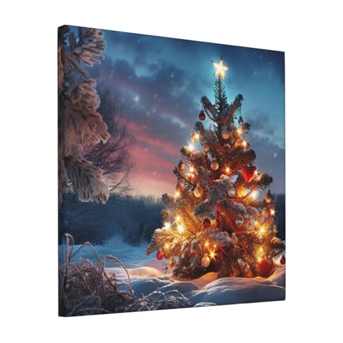 Décoration murale sapin de Noël hiver poster toile 30 cm salon et chambre