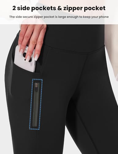 Desol Thermo Flared Leggings Bootcut Gefütterte Yoga Hose Schlaghose Damen Wasserfeste Thermo Leggings Damen mit Reißverschlusstaschen Ausgestellte Leggings