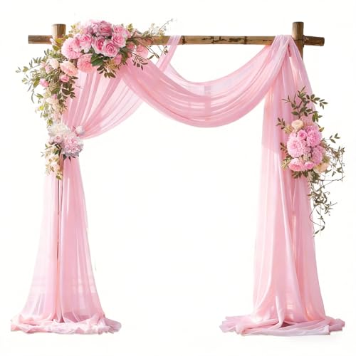 yolzhxe Tenture Mariage, 75 x 800 cm Voilage Rose, Elégant Romantiques Mariage Arche Tenture, Rideau en Tulle Décoration pour Cérémonie, Fête, Toile de...
