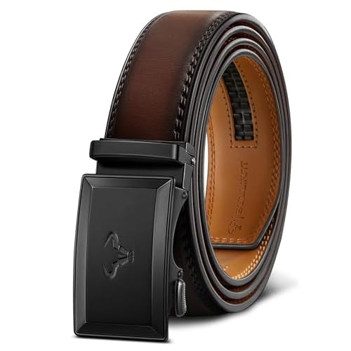 BULLIANT Ratchet Trimmable Leather Belt for Men Adjustable 1 3/8-Gift Boxed