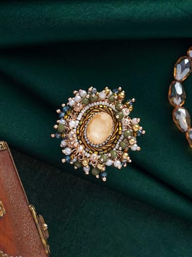 Image of SANJOYA by EVERSTYLISH Embroidered Ring for Women | Shell & Beaded Adjustable Statement Ring | Ethnic Jewelry for Weddings & Festive Occasions