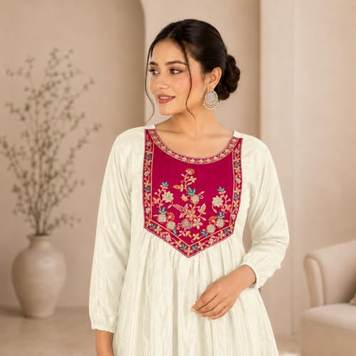 Image of Embroidered Sharara Set for Women | Roman Silk Short Kurta with Flared Sharara Pants | Designer Festive Ethnic Wear Suit Set for Weddings, Sangeet & Celebrations