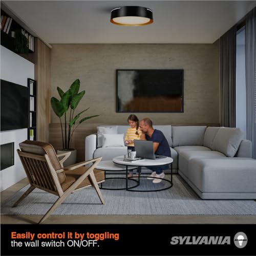 Image of Sylvania 13 inch Flushmount Ceiling Light Luminaire, 42.5W, 5 CCT 2700 /3000 /3500 /4000 /5000K, Dimmable, 1400 LMS, Black /White - 1 Pack (63470)