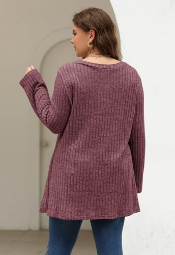 Image of Nemidor Women Plus Size Casual Tunic Top Drawstring V Neck Long Sleeve