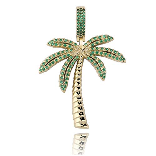 KMASAL Hip Hop Chain Fully Iced Out Lab Diamond Coconut Tree Pendent Necklace for Men Women (Gold)