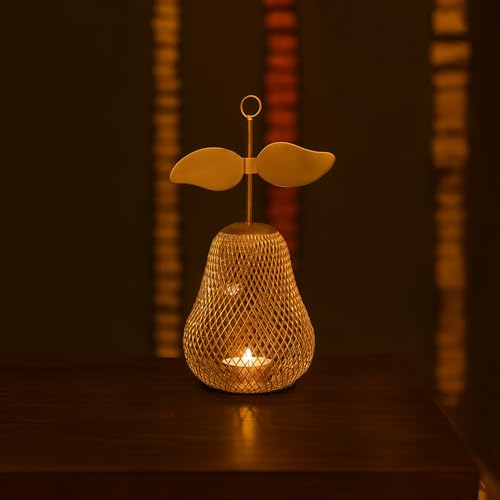 Image of MARKET 99 Metal Pear T- Lite Holder - Golden | Elegant Home Decor for Diwali, Christmas, Birthday, and Wedding | Decorative Candle Holder for Ideal for Festive & Ambient Lighting| Golden