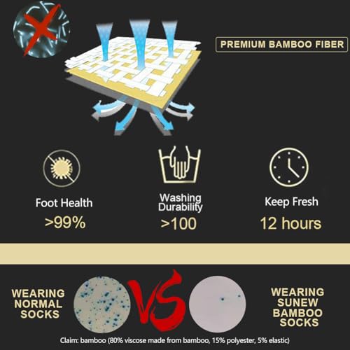Sunew Viscose Bamboo Socks, Unisex Cushioned Comfortable Ankle Workout Hiking Golf Socks 6 Pairs3