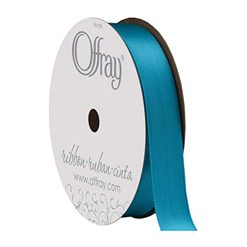 Image of Berwick Offray 953457 5 /8 inch Wide Single Face Satin Ribbon, Turquoise Blue, 6 Yds