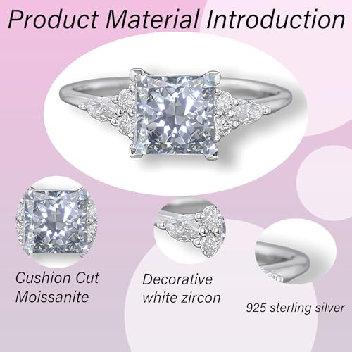2-5Carat Round/Pear/Cushion/Emerald Shaped Moissanite Wedding Ring for Women D Color VVS1 Clarity Moissanite Ring Customizable 10K /14K /18K White Gold Promise Ring for Her Bridal Free Engraving2