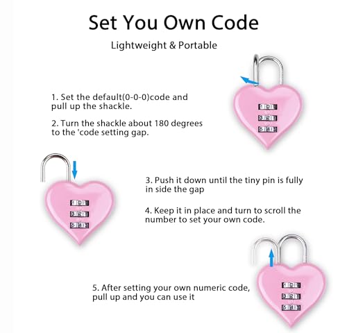 Image of XYFD Combination Lock, Heart Shape 3 Digital Password Padlock,Outdoor Waterproof Padlock for School Gym Locker,Sports Locker,Fence Gate,Hasp Cabinet Storage,Jewelry Storage Box Diary-2 Pack (Pink)