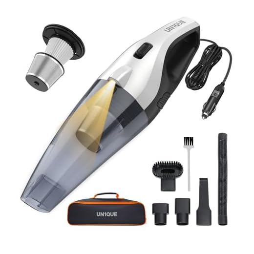 UN1QUE car Vacuum Cleaner, 6000Pa Powerful Suction, Vacuum Cleaner for car use with DC 12V & LED Light, HEPA Filter Cars Vacuum 450ML Dustbin, 3 Nozzles, 4M Power Cord with Storage Bag （Black）