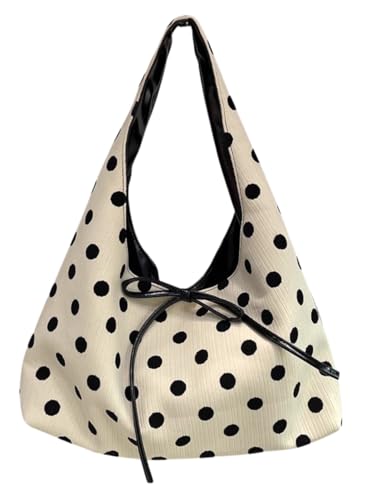 Whimsy Twee Polka Dot Hobo Bag Slouchy Large Capacity Polka Dot Bow Shoulder Purse 2025