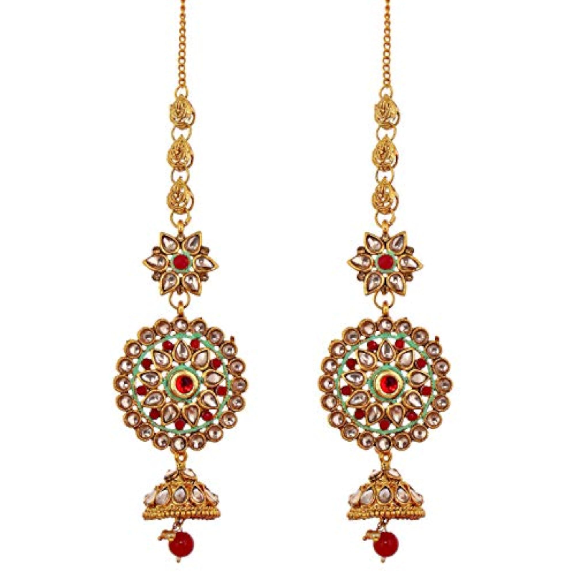 Bridal Matte Meenakari Copper Gold Plated Dulhan Shadi Set, Rubi Red & Mint