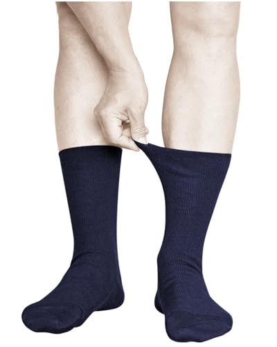 vitsocks Calzini senza Elastico Sanitari 98% COTONE Uomo (3 PAIA) Calze No Stress che non Stringono Caviglia, blu scuro, 44-46