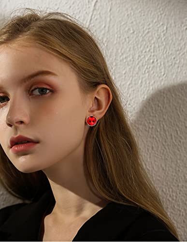 Red Ladybird Earring Studs Black Spots Silver Bug Earrings for Halloween Christmas Birthday Cosplay4