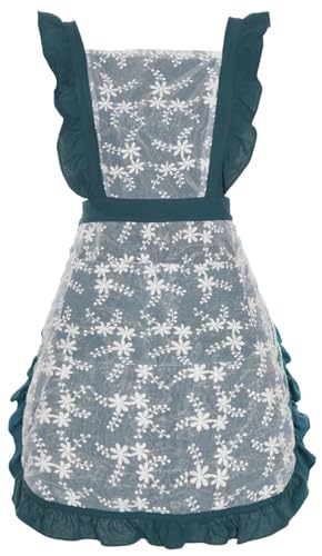 [Joolxxo] エプロン レディース おしゃれ 可愛い レース付き 花の刺繍 調節可能 大容量ポケット2つ 付き 汚れにくい シワ防止 ダイニングルーム コーヒーショップ 家事に最適 園芸 保育園 花屋 用