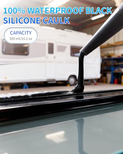 Image of Black Silicone Caulk & Sealant, 100% Waterproof Silicone Caulking, Silicone Sealant Caulking for Kitchen, Bathroom, RV, Interior & Exterior Use, Shrink & Crack Proof, 10.2 FL. OZ /300ML, 1 Pack
