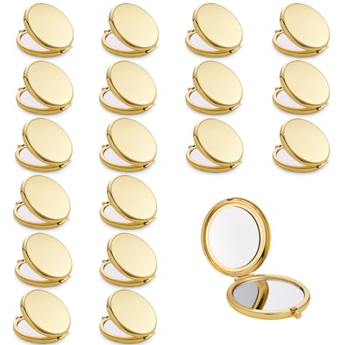 MLLXX Compact Mirror for Purse, Metal Round Shell, Double-Sided 1X/2X Magnifying, Portable Travel Makeup Mirror, Mini Pocket Mirror, Gold, 18 Packs