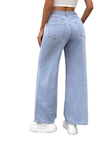 Women's Jeans Mid Waist Distressed Ripped Straight Wide Leg Denim Pants with Pockets Boyfriend Jeans4