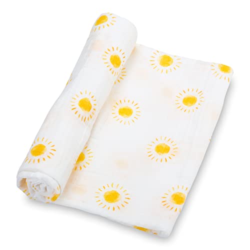 Image of LollyBanks Baby Blanket for Boys and Girls, 100% Cotton Muslin Swaddle Blankets for Newborns, 47 x 47 Inches Soft and Breathable Receiving Blanket, Baby Essentials, Registry (Sunshine Print)