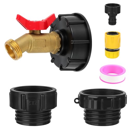 275-330 Gallon IBC Tote Tank Adapter 3-Size IBC Tote Adapter 2.44 Fine2 Fine and 2 Coarse Thread 1/2 Male NPT Threaded Inlet 3/4 Male GHT Brass Hose Faucet Garden Hose Connector