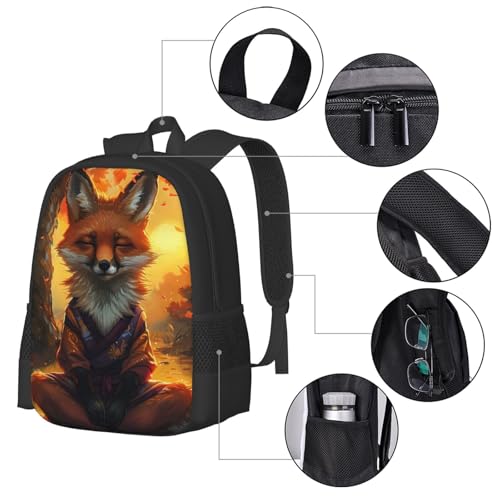 Commuter Unisex Fox Meditating Autumn Backpack Spacious Compartments for Work Essentials Casual Outings & Trips 17 Inch4