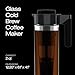 Takeya Glass Cold Brew Coffee Maker for Iced Coffee, Airtight Pitcher, Premium Quality, 2 Quart, Black Lid and Handle