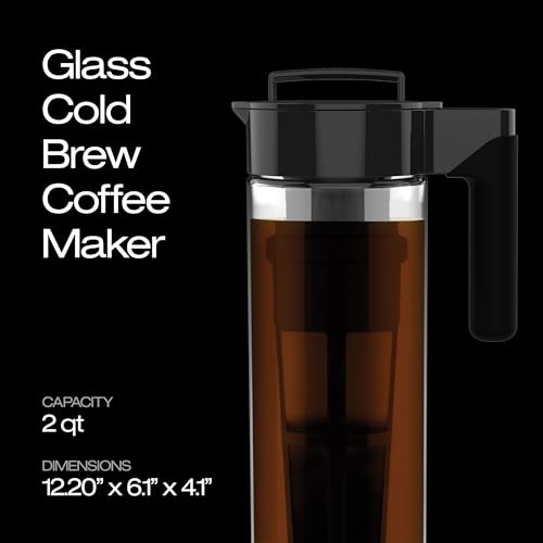 Takeya Glass Cold Brew Coffee Maker for Iced Coffee, Airtight Pitcher, Premium Quality, 2 Quart, Black Lid and Handle by Takeya - Image 2