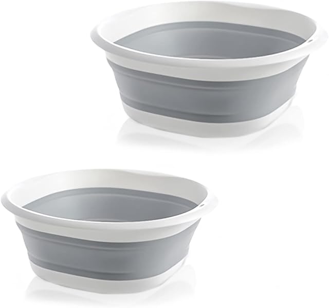 Collapsible Round Washing Up Bowl , 2 PCS Foldable Washing Basin Portable Dish Washing Tub, Plastic Folding Round Washbasin Multipurpose Folding Bowl for Travel Camping and Home Kitchen