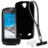 OAGELIM 2-in-1 Schutzhülle mit Handgelenk-Schlaufe Kompatibel mit Crosscall Trekker-M1 Core Hülle mit Abnehmbarem Lanyard, Rutschfester & Verlustgeschützter (Schwarz+Schwarz)