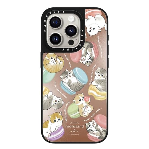 CASETiFY MagSafe �Ή��~���[ iPhone 15 Pro �P�[�X [���ː� / 1.5m����̗����������N���A / Mofusand] - �V���o�[ (�u���b�N�o���p�[) - Do Nothing or Macaroon