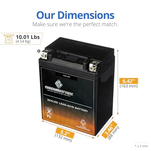 Image of CB CHROMEBATTERY 14A-A2 12V 190 CCA AGM - Maintenance-Free 15 Ah Battery for ATV, UTV, Motorcycle, Scooter & Jet Ski - T3 Terminal - Replaces YTX14AH-BS - Fits Polaris Sportsman 570, Honda Rancher