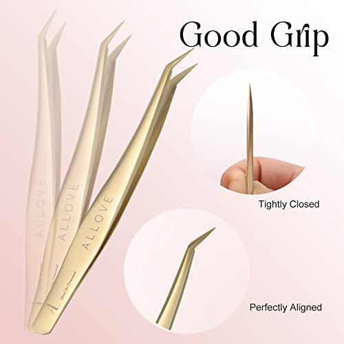ALLOVE Pinças de extensão de cílios para extensões de cílios de aço inoxidável para extensões de cíl
