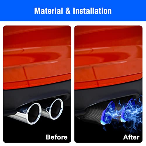 Vechkom 2.5 inch Inlet Carbon Fiber Exhaust Tip with Blue LED Light Stainles Steel Muffler Tip Modification Luminous Tube