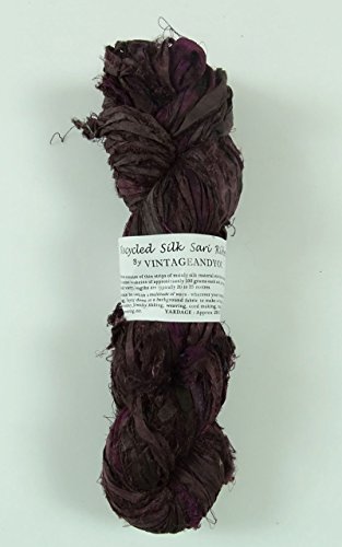 100G Recycled Sari Silk Ribbon Yarn, Jewelry Making Trim - Deep Plum Mix #TOP2