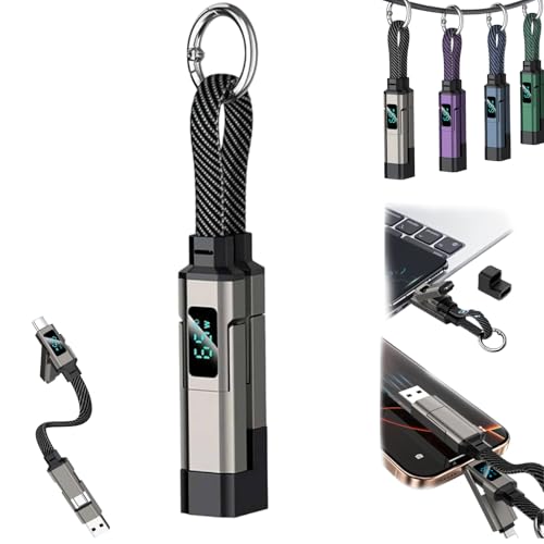 Image of UIRPK 4-in-1 Digital Display Keychain Charging Cable, Keychain Charging Cable – Ultimate Portability, Smart Power Display,Multi-Interface Connector for Phone Tablet Laptop (black)