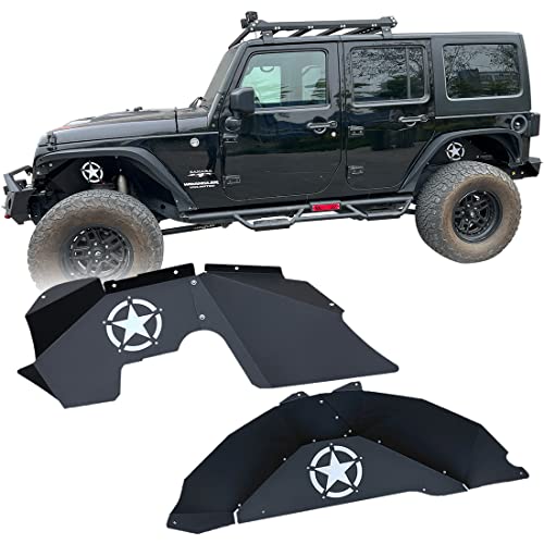 Yzona Front & Rear Inner Fender Liners Compatible With 2007-2018 Jeep Wrangler Jk & Jku Unlimited Sport Sahara Rubicon, Bolt-On Style Steel Mud Guards Wheel Well Cover Fenders Flares (2/4 Doors) #TOP10