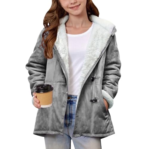 Suede Jackets for Girls 2025 Fleece Lined Horn Button Thicken Coats Cute Hooded Jacket Winter Fall Warm Solid Duffle Coat2