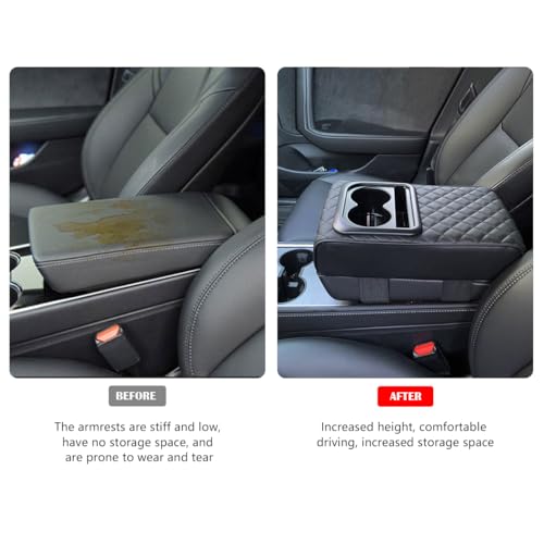 Image of Osilly Car Center Console Armrest Pillow with Cup Holder, Leather Middle Console Protection Cushion with Phone Holder, Memory Foam Auto Arm Rest Box Cover, Universal Vehicle Accessories (Textures)