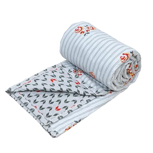 Image of Akshya Reversible AC Comforter Single Bed Lightweight Quilted Blanket Soft Breathable Microfiber for Summer and Mild Winter Dual Pattern Design Easy Care Machine Washable