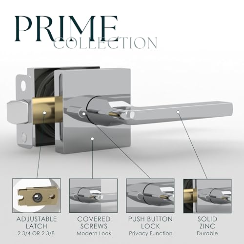 Image of Mega Handles Prime Privacy Door Handle - 2 Pack Reversible Chrome Door Handles, Heavy Duty Bed & Bath Door Handles with Privacy Door Lock, Fits All Standard Doors - Polished Chrome
