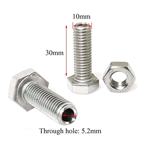 Image of 2pcs Cylindrical Hollow External Hexagon Screw 304 Stainless Steel Lamp Threading Screws Through Hole Bolt M10x30