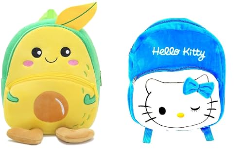 Image of blue tree Cute Boy's and Girl's Plush Bag Medium Quality Full Embroidery Designs Mini Travel Backpack Mango (Mango- Blue Hello kitty)