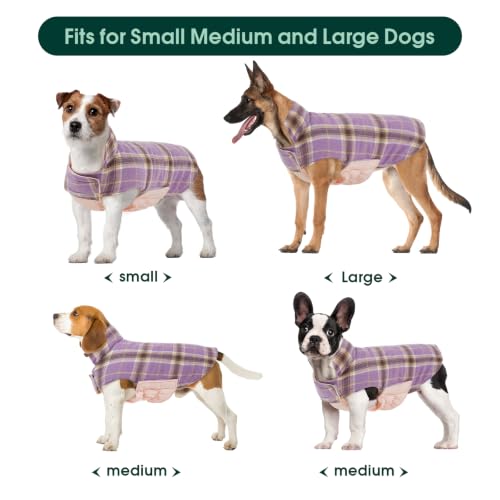 Image of Kuoser Waterproof Dog Coat, Warm Reversible Dog Jacket with Leash Hole | Soft Cozy Dog Cold Weather Coats for Rainy Snow Days, Lightweight Jacket for Meduim Dogs, Xmas Dogs Snowsuit Lavender L