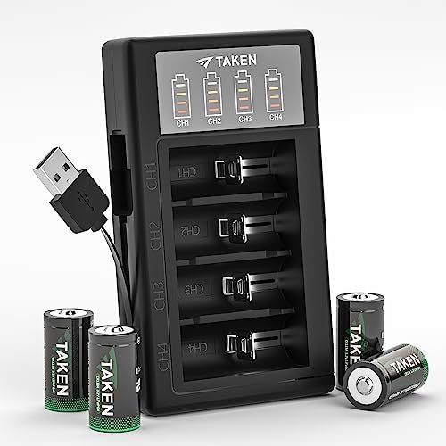 Taken CR123A Battery, 3V Rechargeable Batteries with 4 Port Charger