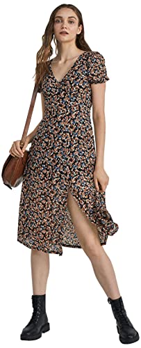 Springfield Vestido Midi Entallado Estampado, Vestido Mujer, Negro (Black), S